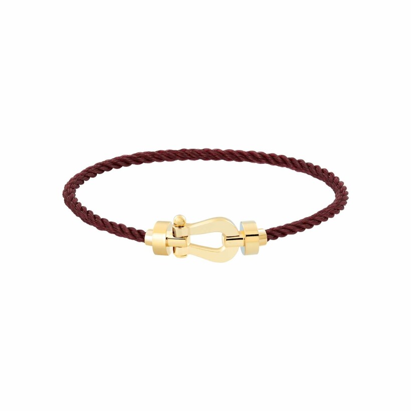 FRED Force 10 bracelet, medium size, yellow gold manilla, garnet rope cord