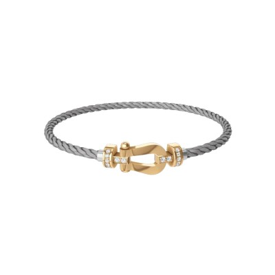 FRED Force 10 bracelet, medium size, yellow gold buckle with diamonds, steel cable