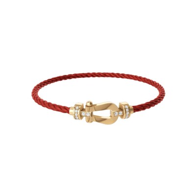 Bracelet FRED Force 10 Moyen Modèle en or jaune et diamants, câble en corderie rouge