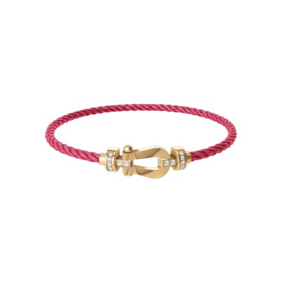Bracelet FRED Force 10 Moyen Modèle en or jaune et diamants, câble en corderie bois de rose