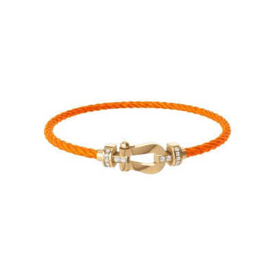 Bracelet FRED Force 10 Moyen Modèle en or jaune et diamants, câble en corderie orange fluo