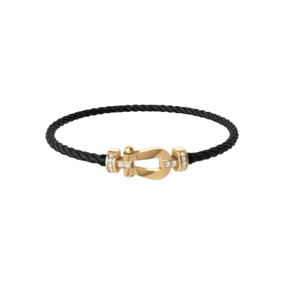 Bracelet FRED Force 10 Moyen Modèle en or jaune et diamants, câble en corderie noir
