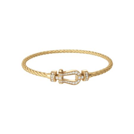 FRED Force 10 bracelet, medium size, yellow gold buckle with diamonds, yellow gold cable