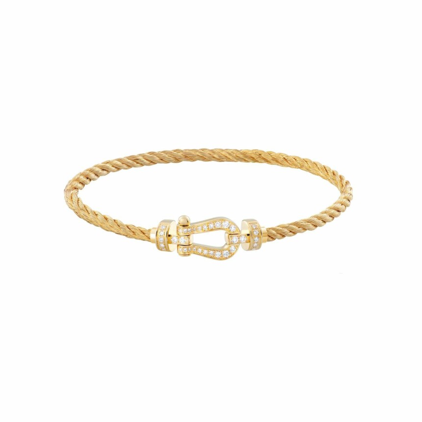 Bracelet FRED Force 10 moyen modèle manille en or jaune et diamants, câble en or jaune
