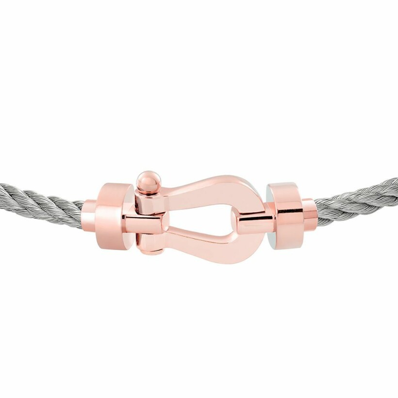 Bracelet FRED Force 10 moyen modèle manille en or rose et câble en acier 