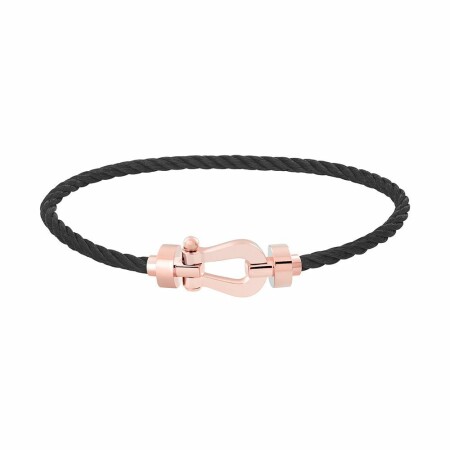 FRED Force 10 bracelet, medium size, rose gold manilla, black steel cable