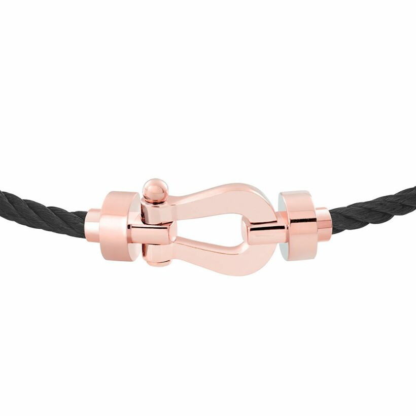 Bracelet FRED Force 10 moyen modèle manille en or rose et câble en acier noir