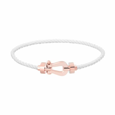 Bracelet FRED Force 10 moyen modèle manille en or rose et câble en corderie blanc