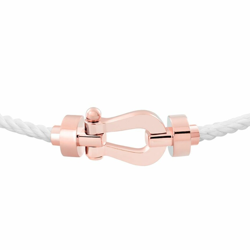 Bracelet FRED Force 10 moyen modèle manille en or rose et câble en corderie blanc