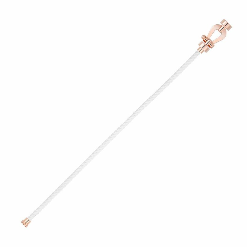 Bracelet FRED Force 10 moyen modèle manille en or rose et câble en corderie blanc