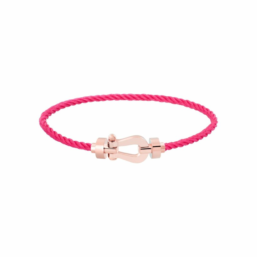 FRED Force 10 bracelet, medium size, rose gold manilla, pink rope cord