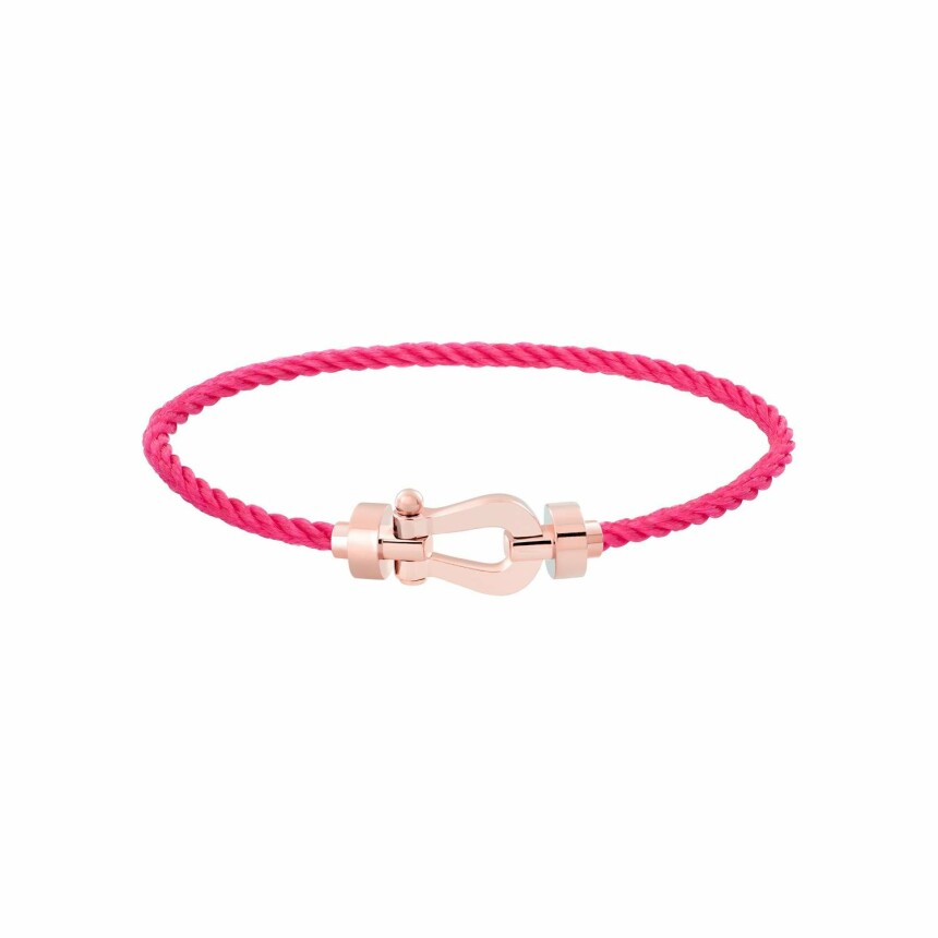 Bracelet FRED Force 10 moyen modèle manille en or rose et câble en corderie rose
