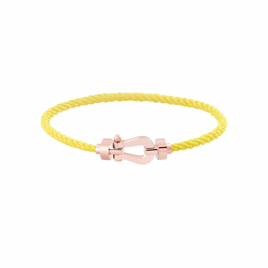 Bracelet FRED Force 10 moyen modèle manille en or rose et câble en corderie jaune