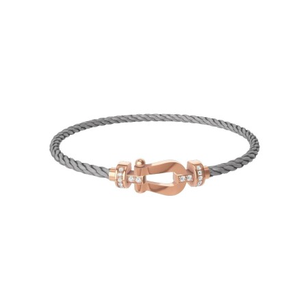 FRED Force 10 bracelet, medium size, rose gold buckle with diamonds, steel cable