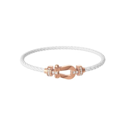 FRED Force 10 bracelet, medium size, rose gold buckle with diamonds, white corderie cable