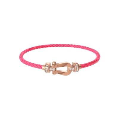 Bracelet FRED Force 10 Moyen Modèle en or rose et diamants, câble en corderie rose fluo