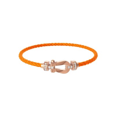 Bracelet FRED Force 10 Moyen Modèle en or rose et diamants, câble en corderie orange fluo