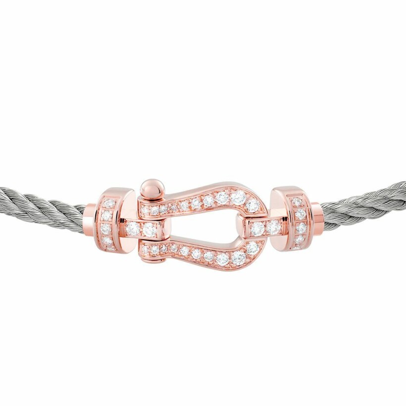 FRED Force 10 bracelet, medium size, rose gold manilla, diamonds, steel cable 