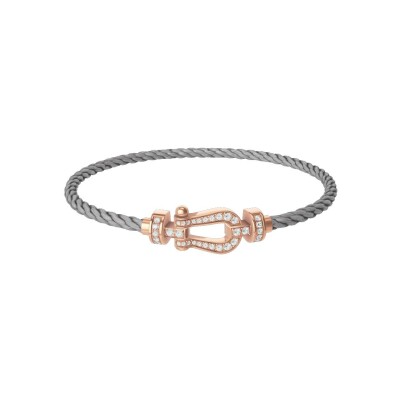 FRED Force 10 bracelet, medium size, rose gold buckle with diamonds, steel cable