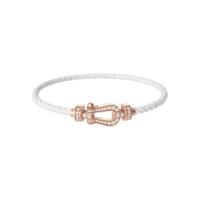 FRED Force 10 bracelet, medium size, rose gold buckle with diamonds, white corderie cable