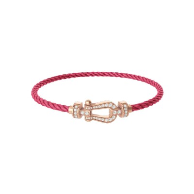 Bracelet FRED Force 10 Moyen Modèle en or rose et diamants, câble en corderie bois de rose
