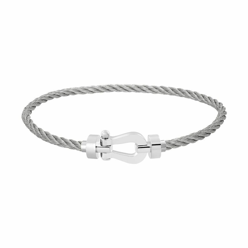 FRED Force 10 bracelet, medium size, white gold manilla, steel cable 