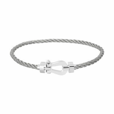 Bracelet FRED Force 10 moyen modèle manille en or blanc et câble en acier 