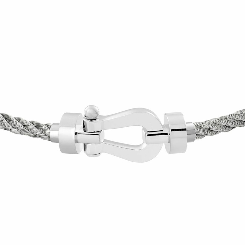 Bracelet FRED Force 10 moyen modèle manille en or blanc et câble en acier 