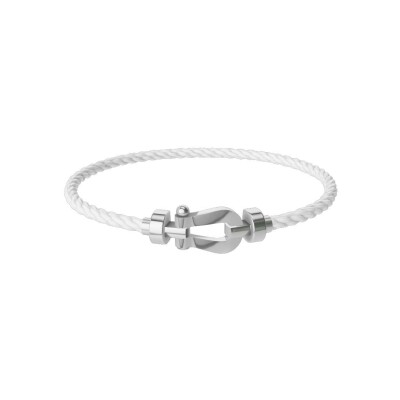 Bracelet FRED Force 10 Moyen Modèle en or blanc, câble en corderie blanc