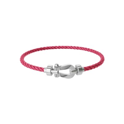 Bracelet FRED Force 10 Moyen Modèle en or blanc, câble en corderie bois de rose
