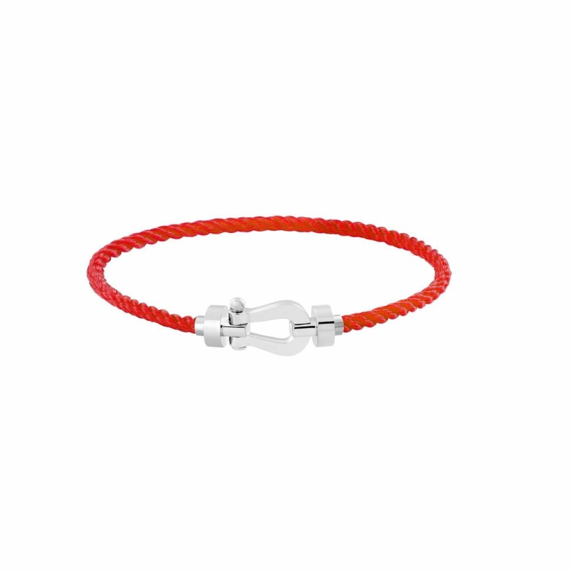 FRED Force 10 bracelet, medium size, white gold manilla, red rope cord