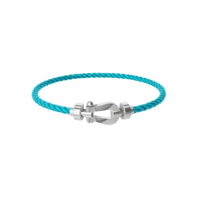 Bracelet FRED Force 10 Moyen Modèle en or blanc, câble en corderie bleu turquoise