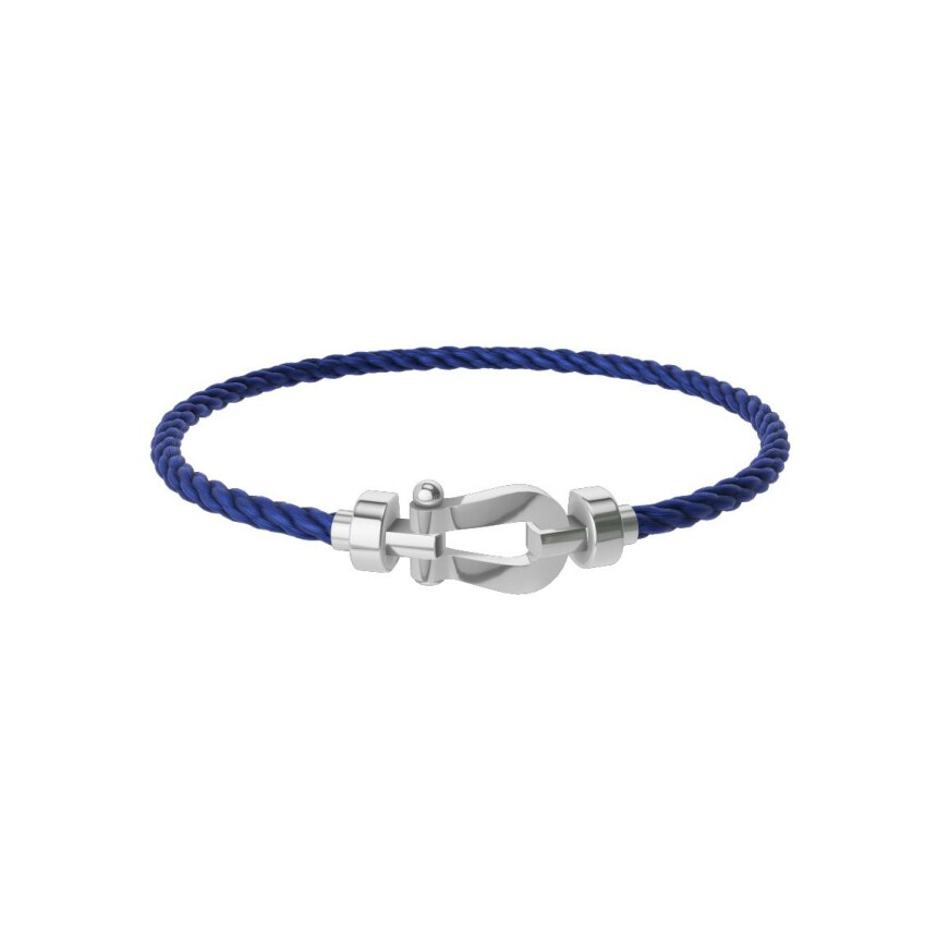 Bracelet FRED Force 10 Moyen Modèle en or blanc, câble en corderie bleu indigo