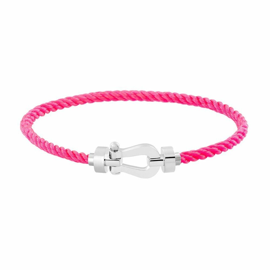 FRED Force 10 bracelet, medium size, white gold manilla, fluorescent pink rope cord