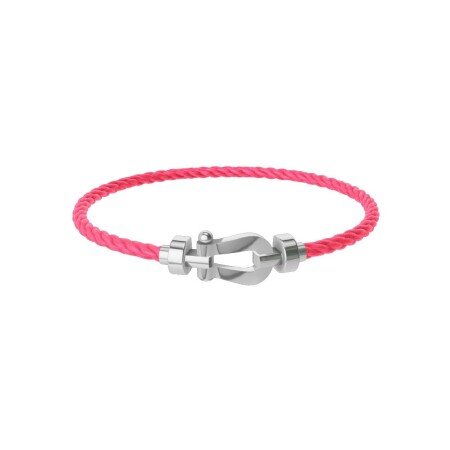 Bracelet FRED Force 10 Moyen Modèle en or blanc, câble en corderie rose fluo