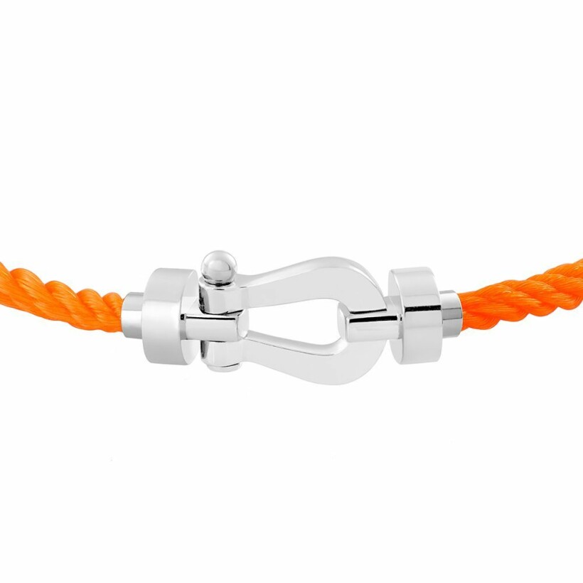 Bracelet FRED Force 10 moyen modèle manille en or blanc et câble en corderie orange fluo