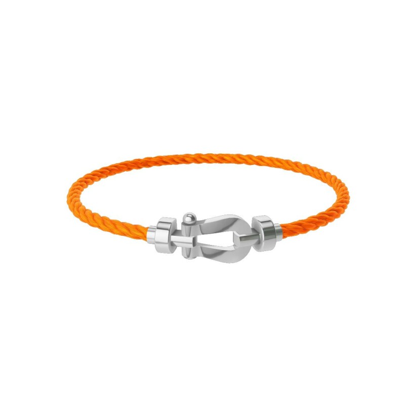 Bracelet FRED Force 10 Moyen Modèle en or blanc, câble en corderie orange fluo