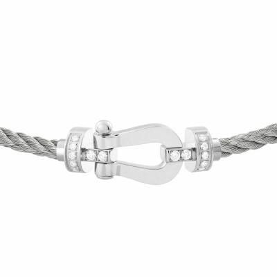 Bracelet FRED Force 10 moyen modèle manille en or blanc, diamants et câble en acier 