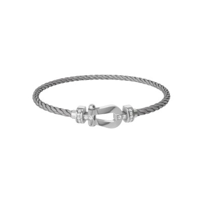 FRED Force 10 bracelet, medium size, white gold buckle with diamonds, steel cable