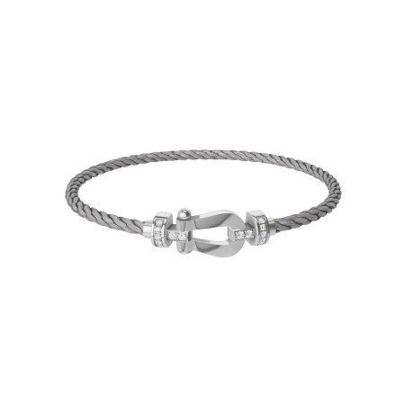 FRED Force 10 bracelet, medium size, white gold buckle with diamonds, steel cable