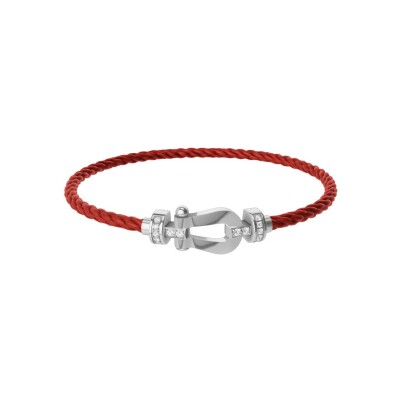 FRED Force 10 bracelet, medium size, white gold buckle with diamonds, red corderie cable