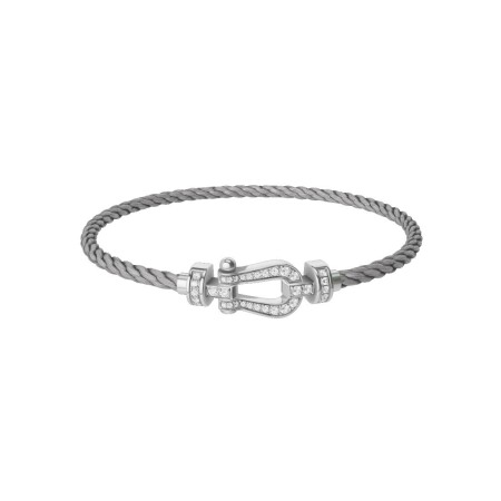 FRED Force 10 bracelet, medium size, white gold buckle with diamonds, steel cable