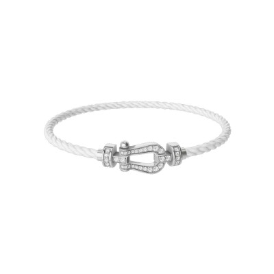 FRED Force 10 bracelet, medium size, white gold buckle with diamonds, white corderie cable