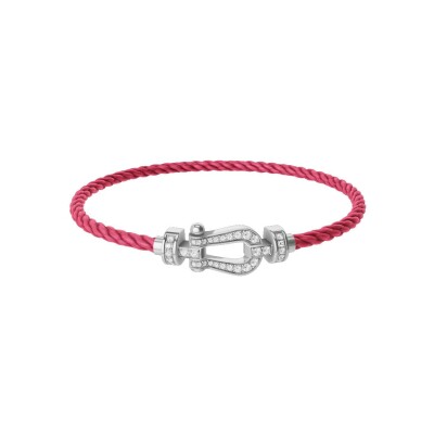 FRED Force 10 bracelet, medium size, white gold buckle with diamonds, rosewood corderie cable