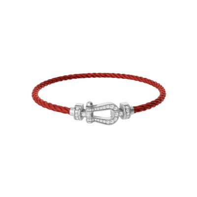 FRED Force 10 bracelet, medium size, white gold buckle with diamonds, red corderie cable