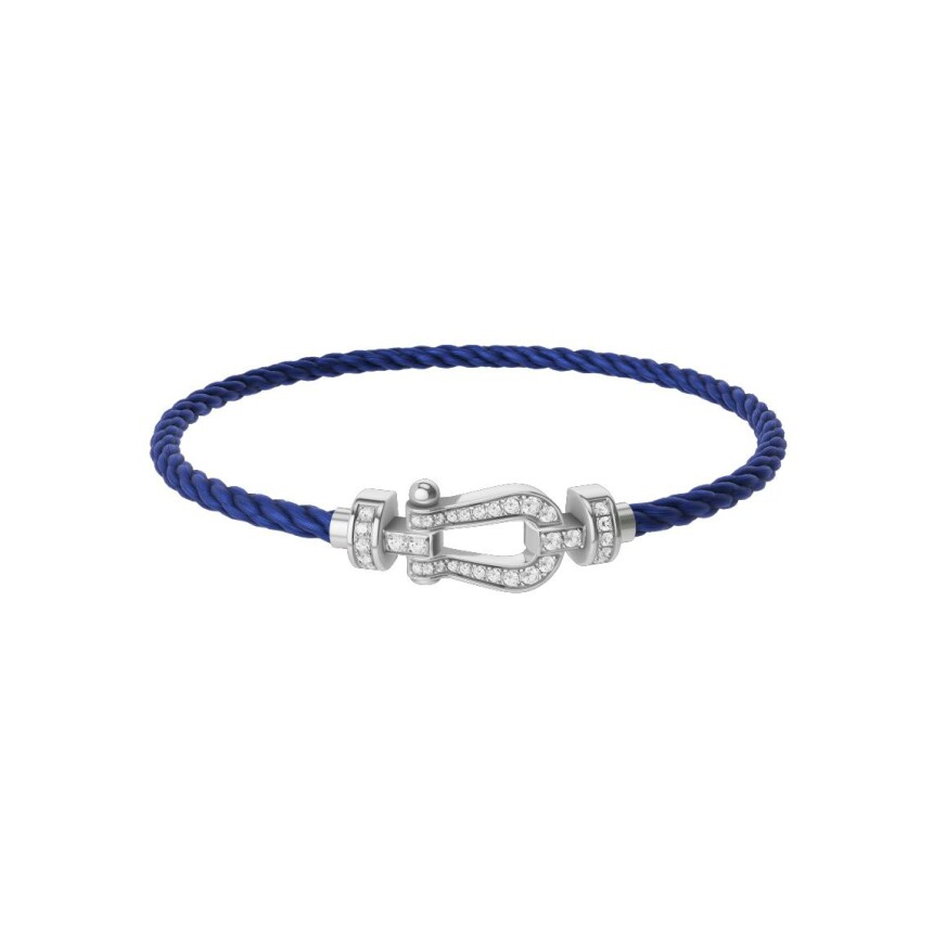 Bracelet FRED Force 10 Moyen Modèle en or blanc et diamants, câble en corderie bleu indigo