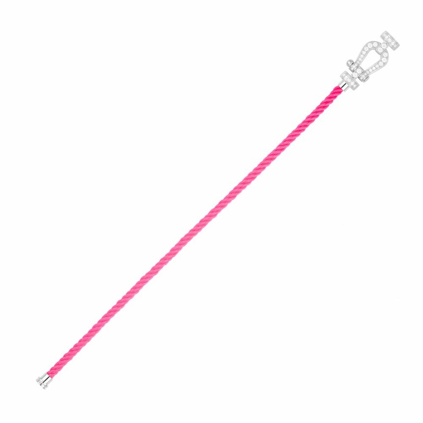 FRED Force 10 bracelet, medium size, white gold manilla, diamonds, fluorescent pink rope cord
