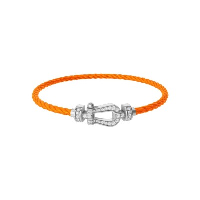 FRED Force 10 bracelet, medium size, white gold buckle with diamonds, neon orange corderie cable