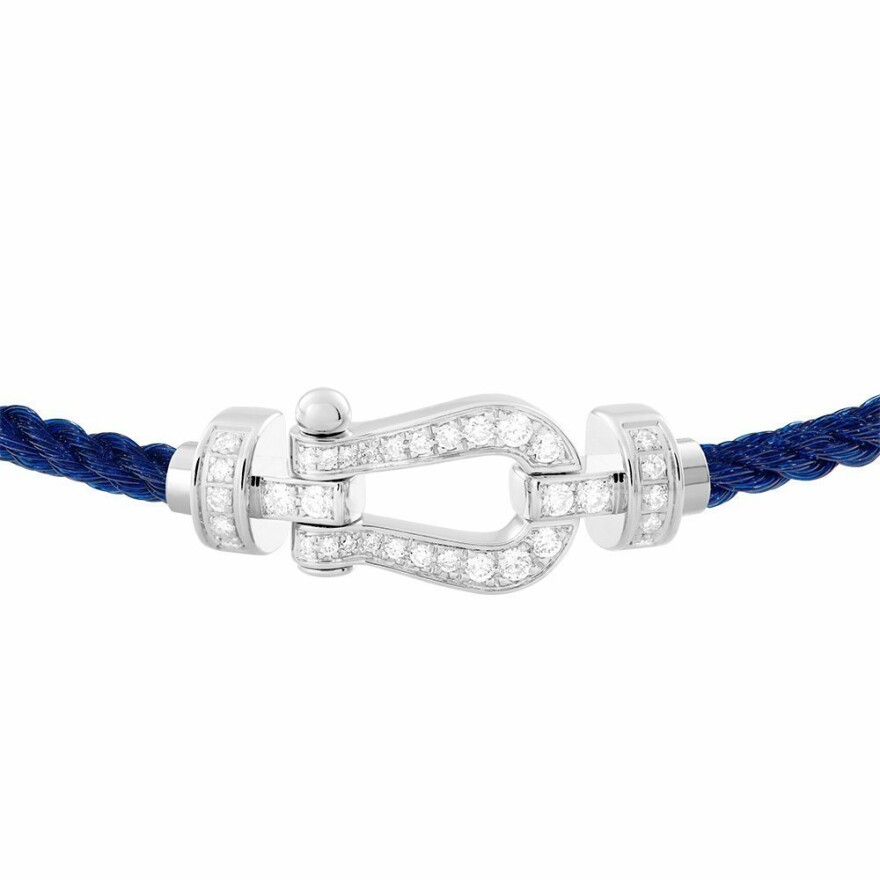 Bracelet FRED Force 10 boucles Moyen Modèle en or blanc et diamants, cable en corderie bleu marine