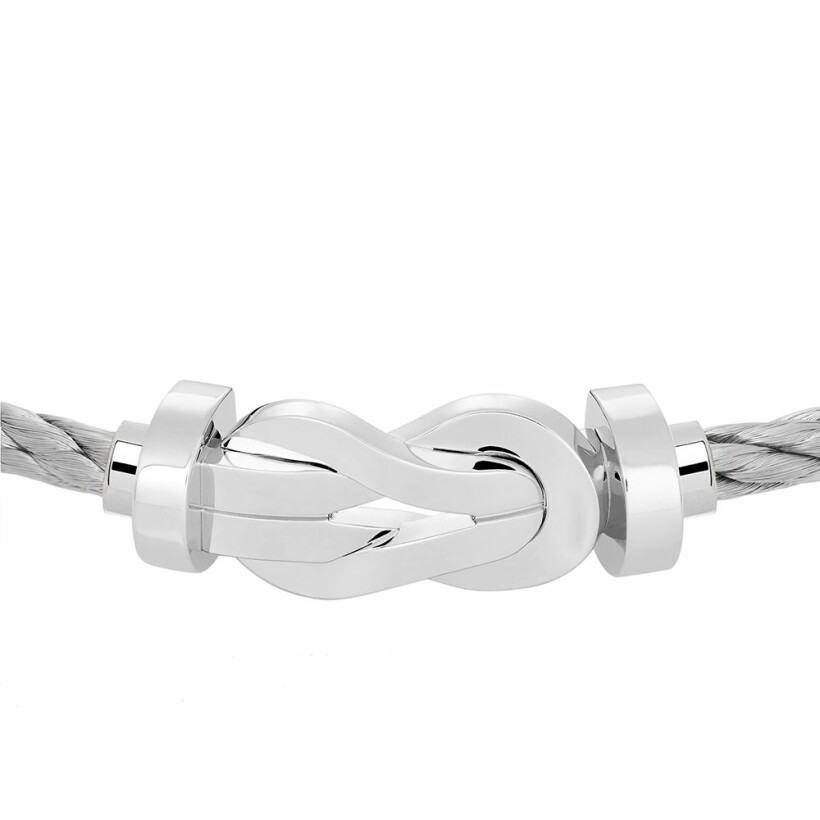 Bracelet FRED Chance Infinie grand modèle boucle en or blanc et câble en acier 